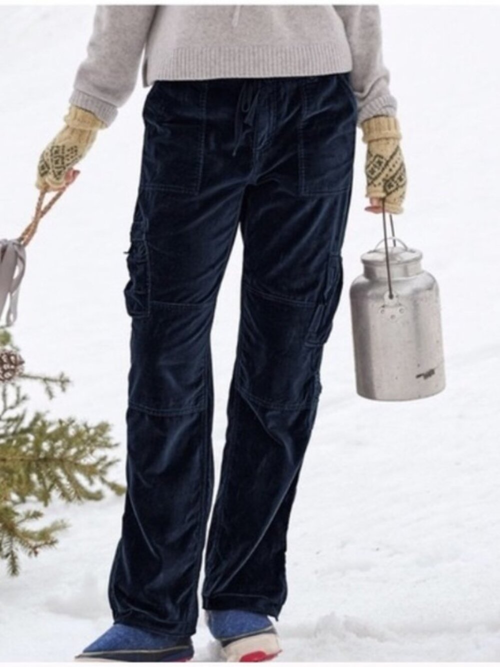 Sundance Catalog Velvet Nightfall Cargo Pants Black Sz 14